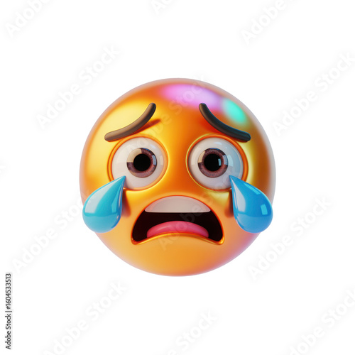 Sad crying emoji face isolated on transparent background