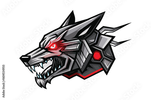 Cybernetic Wolf Head Esports Logo for T-shirt Design - Tech Vector Mascot