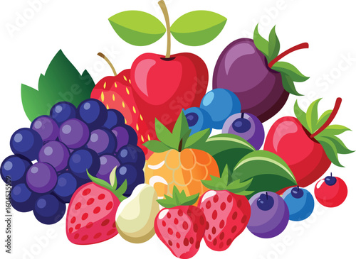 Assortment of fresh fruits silhouette isolated on transparent background