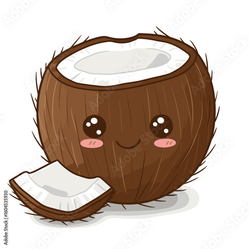 Charming cartoon coconut character for children's wellness campaigns and tropical-themed product designs