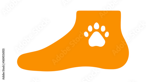 vector illustration of a yellow foot with animal paw shape on it, foot and animal bond