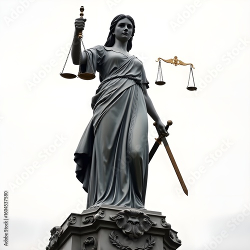Ornate Lady Justice Statue with Decorative Relief Base-AI Generated