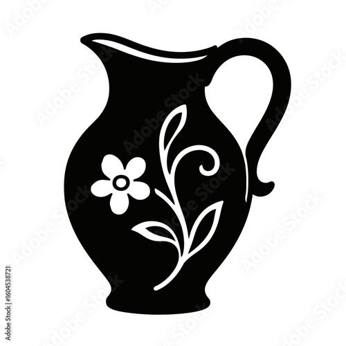 Ornate Pitcher or Jug with Floral Decoration Vector Icon