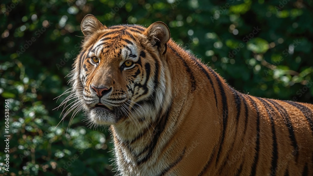 Fototapeta premium A wild orange tiger in its natural woodland habitat