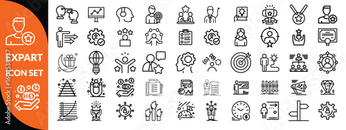 Expert line icon set. Set of outline icons related to talent, skill, aptitude, specialist, thinking, expertise, expert and others. Editable stroke. Vector illustration