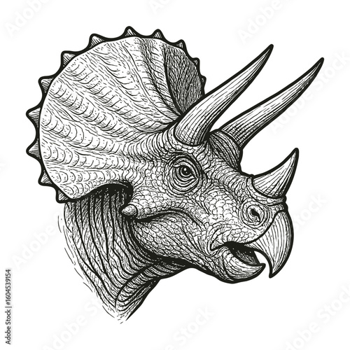 Triceratops Dinosaur Head Outline Icon Vector - Horned Prehistoric Herbivore