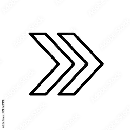 Double Right Arrow Outline Icon Vector - Fast Forward or Next Symbol