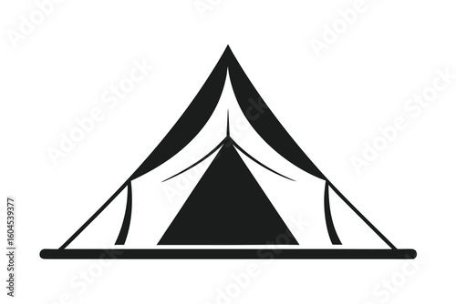 Camping Tent Illustration Simple Black and White Design for Outdoor Adventures and Recreational Activities in Nature