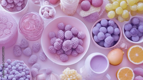 Pastel colored food arranged