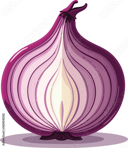 Fresh organic red onion slices and halves isolated on a white background
