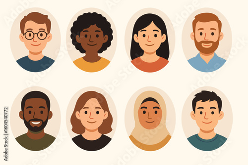 Diverse people avatar collection. Multicultural team faces vector set. Men and women user profile icons. Cartoon character headshots for social media or business concept.