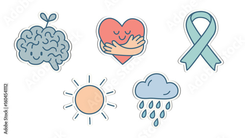Mental health stickers set