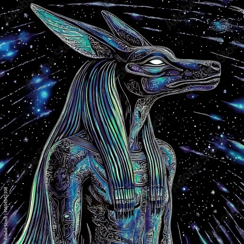 Egyptian god Anubis dark space style