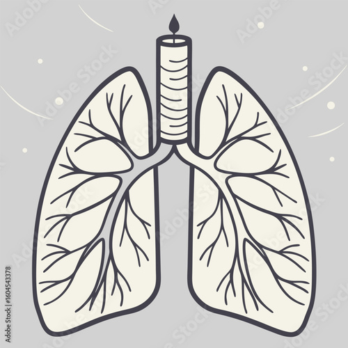 Stylized lungs are merged with a candle atop a light grey background