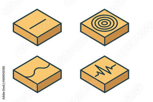 Seismic wave icon set. Isometric flat design icons of earthquake wave propagation. P-wave, S-wave, and surface wave types. Seismology and geology vector symbols.