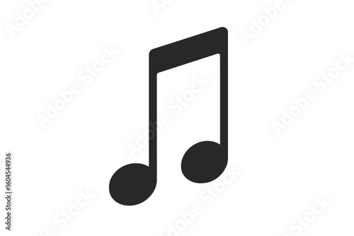 Musical note icon simple black silhouette. Vector illustration of a quaver or eighth note symbol. Concept for music, sound, melody, rhythm, song, audio, and classical music.