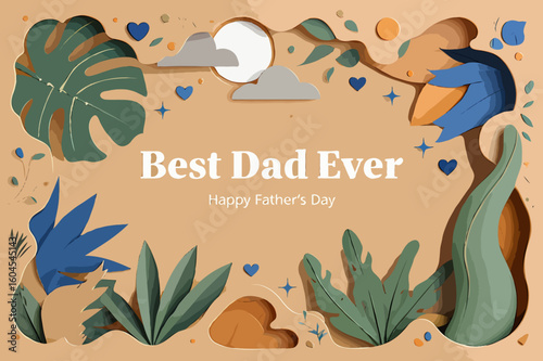Vector art of fathers day design with best dad ever text and paper art elements