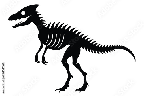 Detailed Silhouette of a Parasaurolophus Dinosaur Skeleton an Extinct Prehistoric Reptile Isolated on White Background Archeology and Paleontology
