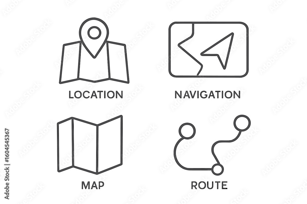 Location and navigation line icon set. Vector symbols for map, route, GPS, and destination concepts. Perfect for web design, mobile apps, and user interface UI/UX kits. Location and navigation line icon set. Vector symbols for map, route, GPS, and destination concepts. Perfect for web design, mobile apps, and user interface UI/UX kits.