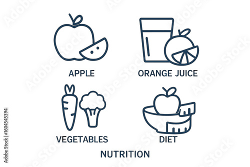 Nutrition and Healthy Eating Vector Icon Set