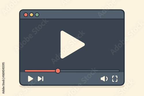 Video player window interface for web. Multimedia software for watching movies and online streaming. Digital media concept with play button, progress bar. Vector cartoon illustration.