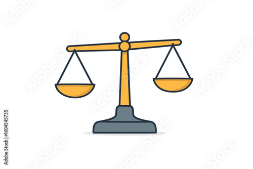 Weight scale balance vector icon. Justice scales symbol of law, equality, and fairness. Legal concept of judgment and choice. Measuring pros and cons for business decisions.