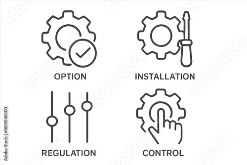 Settings and setup icon collection in thin line style. Vector concepts of option, installation, regulation, control. UI UX pictograms for web and app development.