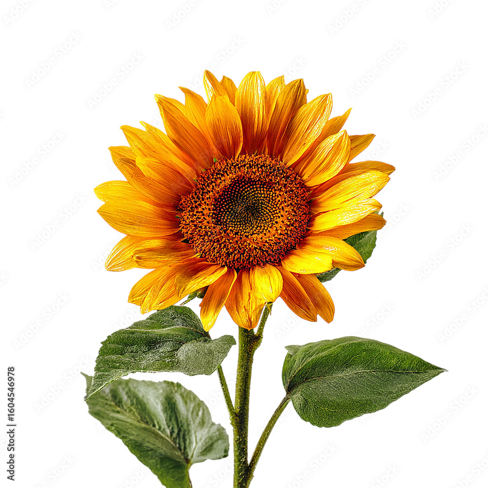 Obraz premium yellow sunflower with leaf on transparent background