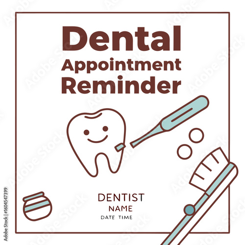 Cute dental appointment reminder with toothbrush and tooth