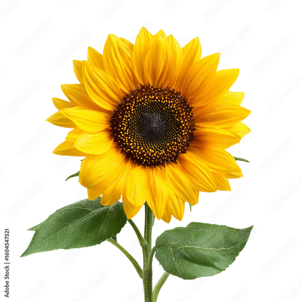 Fototapeta premium yellow sunflower with leaf on transparent background