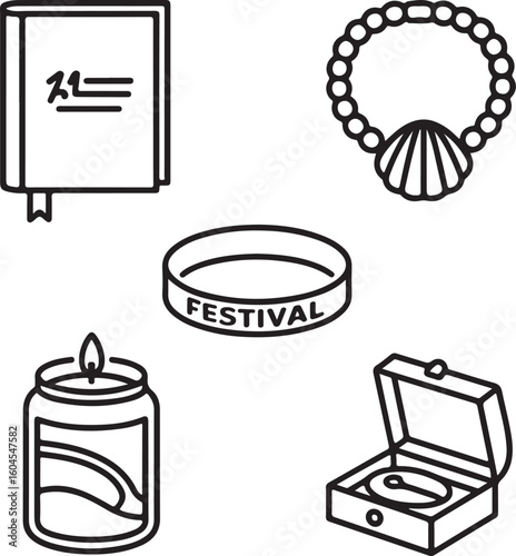 Keepsake Collection Icons Autograph Book, Shell Necklace, Event Wristband, Travel Patch, Candle Jar, and Music Box