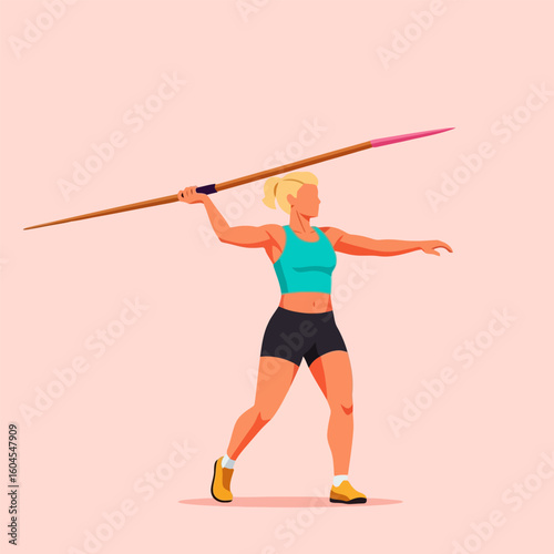 Woman Athlete Preparing to Throw Javelin in Athletic Competition