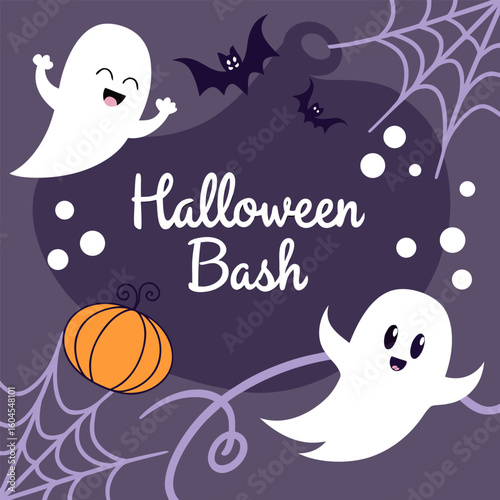 Cute halloween bash with ghosts bats and pumpkin