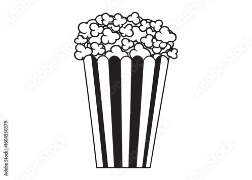 Striped Popcorn Bucket Filled with Fluffy Kernels for Movie Snack.
