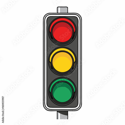 A clear traffic light showing red, yellow, and green signals to guide vehicles when to stop, be cautious, or go. Essential for road safety and traffic control. Perfect for posters or online articles