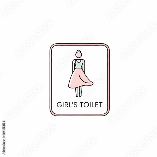 Simple female toilet icon used as a sign to mark the women’s restroom entrance. Clear gender indicator and guide for visitors to easily find the correct toilet, Perfect for posters