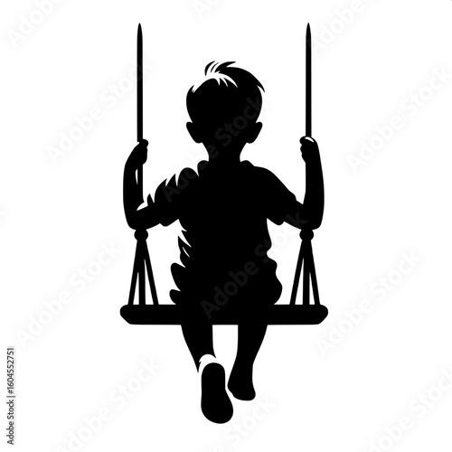 Black and White Vector Silhouette of a Boy on a Swing