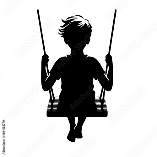 Black and White Vector Silhouette of a Boy on a Swing