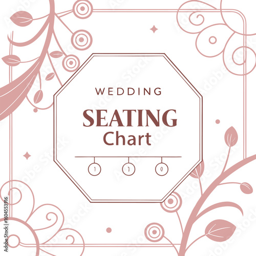 Elegant wedding seating chart design with floral accents and geometric frame in a soft color palette style