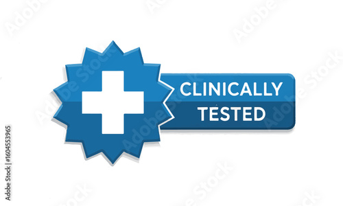 Clinically Tested label with cross symbol on white background