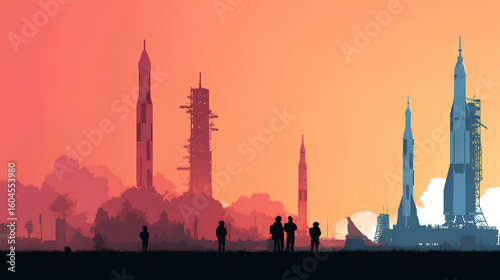 Wallpaper Mural colored background with 2D rocket theme Torontodigital.ca