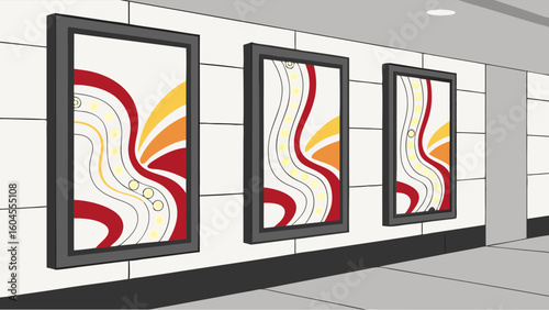 Abstract Colorful Art Installations Displayed in Modern Gallery Interior