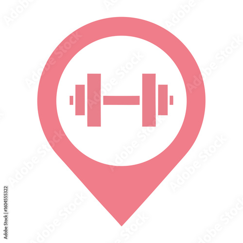 Pink Dumbbell Icon Inside Location Pin Shape on White Background weight fitness