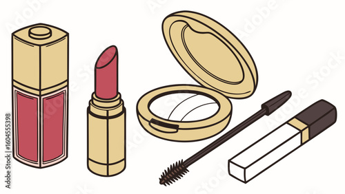 Collection of Modern Cosmetic Products Including Lipstick and Mascara