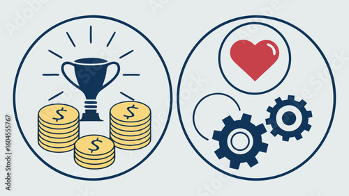 Conceptual Illustration of Success and Love Represented by Coins and Gears