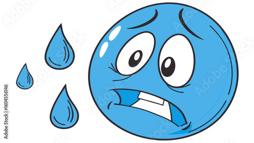 Illustration of a Blue Cartoon Face Expressing Sadness with Teardrops