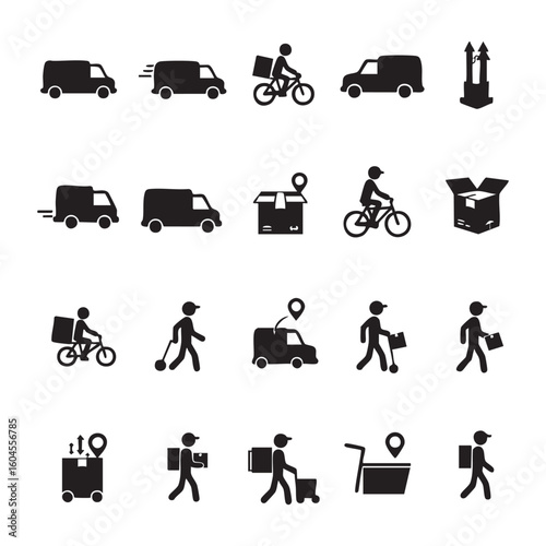 Collection of delivery service icons silhouette isolated on white background