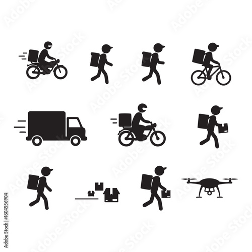 Delivery service icons silhouette isolated on white background