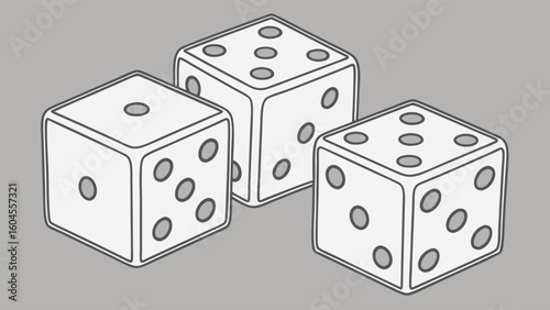Three White Dice on a Gray Background Symbolizing Chance and Gaming Activities