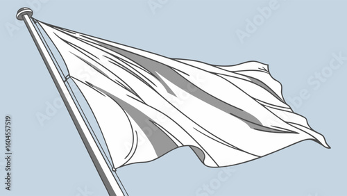 Waving White Flag Against a Light Blue Sky Symbolizing Tranquility and Peace